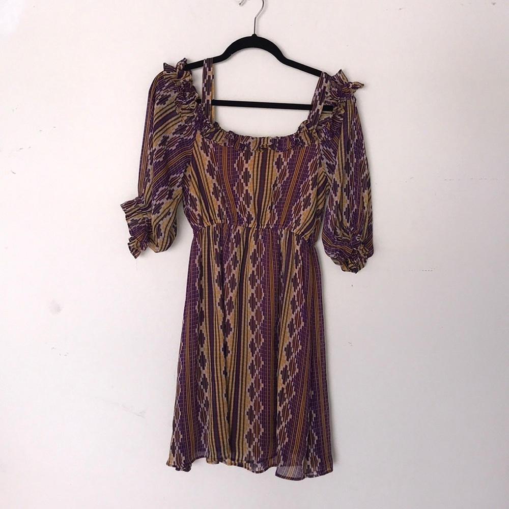 Chiffon purple and gold patterned dress